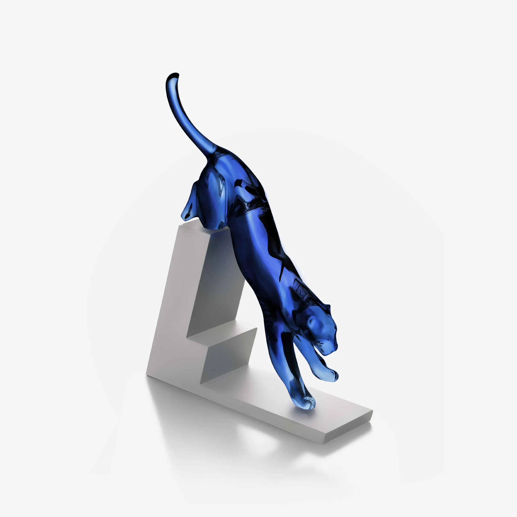 New Baccarat Panther the Leap Sculpture Midnight Blue